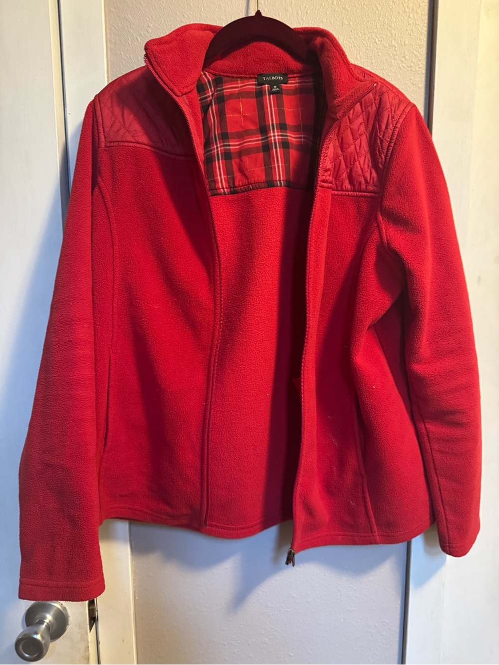 Talbots Bright Red Kids Fleece Jacket with Plaid Lining